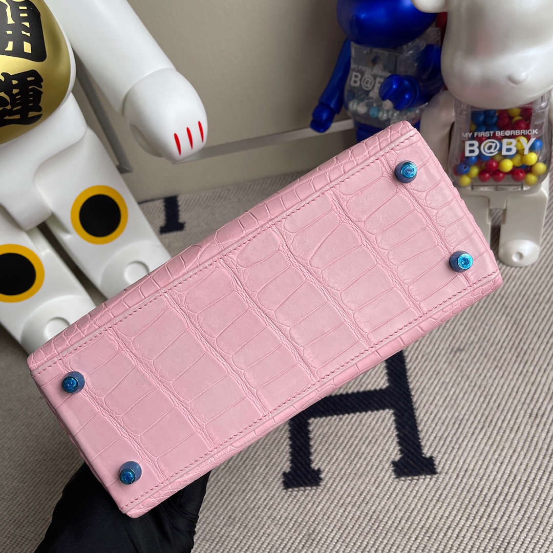 에르메스 켈리백25 핑크 은장 악어가죽